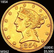 1854 $5 Gold Half Eagle UNCIRCULATED