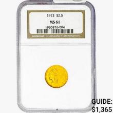 1913 $2.50 Gold Quarter Eagle NGC MS61