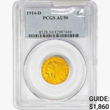 1914-D $5 Gold Half Eagle PCGS AU50