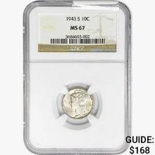 1943-S Mercury Silver Dime NGC MS67