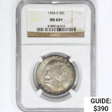 1954-S Franklin Half Dollar NGC MS65+ RED