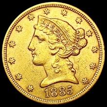 1885 $5 Gold Half Eagle NEARLY UNCIRCULATED