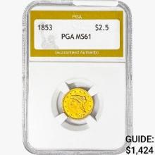 1853 $2.50 Gold Quarter Eagle PGA MS61