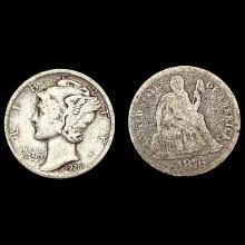 1876-CC, 1926-S US Silver Dimes [2 Coins] HIGH GRA