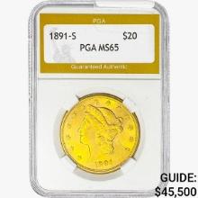 1891-S $20 Gold Double Eagle PGA MS65