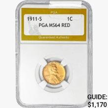 1911-S Wheat Cent PGA MS64 RED