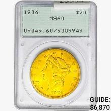 1904 $20 Gold Double Eagle PCGS MS60