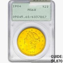 1904 $20 Gold Double Eagle PCGS MS60