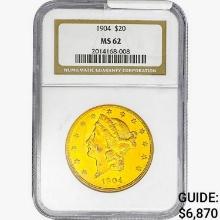 1904 $20 Gold Double Eagle NGC MS62