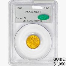 1903 CAC $2.50 Gold Quarter Eagle PCGS MS64