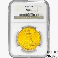 1924 $20 Gold Double Eagle NGC MS62