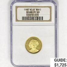 1997 $100 NIUE 6.3g Diana Gold NGC PF69