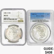 [2] Morgan Silver Dollars PCGS/NGC MS63 [1881-S, 1