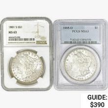 [2] Morgan Silver Dollars PCGS/NGC MS63 [1881-S, 1