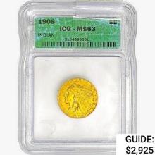 1908 $5 Gold Half Eagle ICG MS63