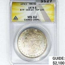 1878 8TF Morgan SILV $1 ANACS MS62 Cam DMPL VAM-23