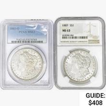 [2] Morgan Silver Dollars NGC/PCGS MS63 [1885-O, 1