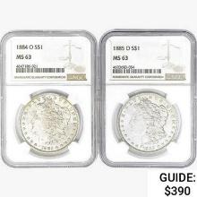 [2] Morgan Silver Dollars NGC MS63 [1884-O, 1885-O