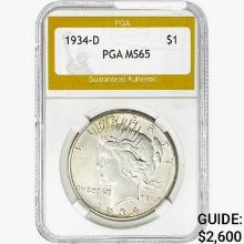 1934-D Silver Peace Dollar PGA MS65