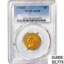 1916-S $5 Gold Half Eagle PCGS AU58