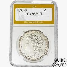 1897-O Morgan Silver Dollar PGA MS64 PL