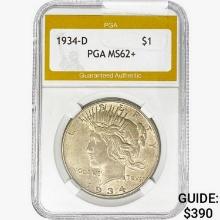 1934-D Silver Peace Dollar PGA MS62+