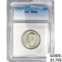 1932-D Washington Silver Quarter ICG MS60