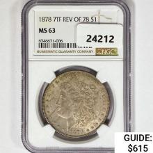 1878 7TF Morgan Silver Dollar NGC MS63