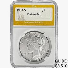 1934-S Silver Peace Dollar PGA MS60