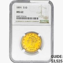 1891 $10 Gold Eagle NGC MS62