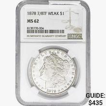 1878 7/8TF Morgan Silver Dollar NGC MS62 Weak