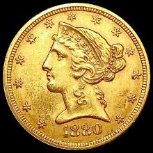 1880 $5 Gold Half Eagle CHOICE AU
