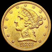 1882 $5 Gold Half Eagle CLOSELY UNCIRCULATED