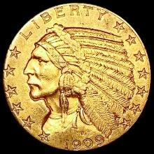 1909-D $5 Gold Half Eagle NEARLY UNCIRCULATED