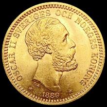 1889 Sweden Gold 20 Kronor 0.2593oz CHOICE BU