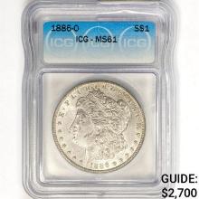 1886-O Morgan Silver Dollar ICG MS61