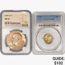 1961 & 1977 Dollar and Dime NGC,PCGS MS