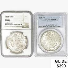 [2] 1885-O Morgan Silver Dollars PCGS/NGC MS63