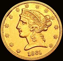 1861 No Motto $5 Gold Half Eagle