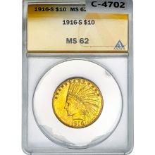 1916-S $10 Gold Eagle ANACS MS62