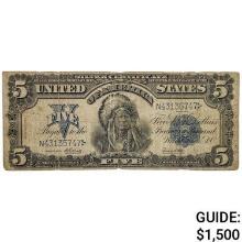 FR. 280 1899 $5 FIVE DOLLARS CHIEF SILVER CERTIFICATE CURRENCY NOTE