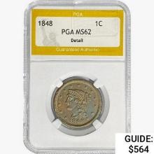 1848 Braided Hair Large Cent PGA MS62 Detail