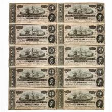 (10) CONSECUTIVE T-67 1864 $20 TWENTY DOLLARS CSA CONFEDERATE STATES OF AMERICA NOTES UNCIRCULATED