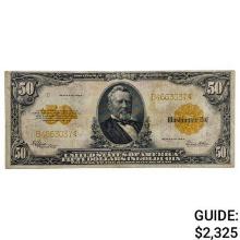 FR. 1200 1922 $50 FIFTY DOLLARS GRANT GOLD CERTIFICATE CURRENCY NOTE VERY FINE