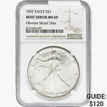 1992 Silver Eagle NGC MS69 Mint Error