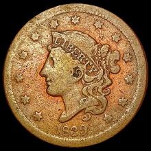 1839 Silly Head Coronet Head Large Cent LIGHTLY CIRCULATED