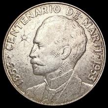 1953 Cuba Silver 1 Peso CLOSELY UNCIRCULATED
