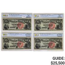 CUT SHEET OF (4) CONSECUTIVE FR. 105 1880 $10 JACKASS LEGAL TENDER USN'S PCGS BANKNOTE UNCIRCULATED