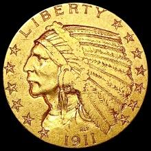 1911-S $5 Gold Half Eagle LIGHTLY CIRCULATED