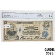 1902 $5 CROCKER FIRST NATIONAL BANK OF SAN FRANCISCO, CA NATIONAL CURRENCY CH. #1741 CGA FINE-12